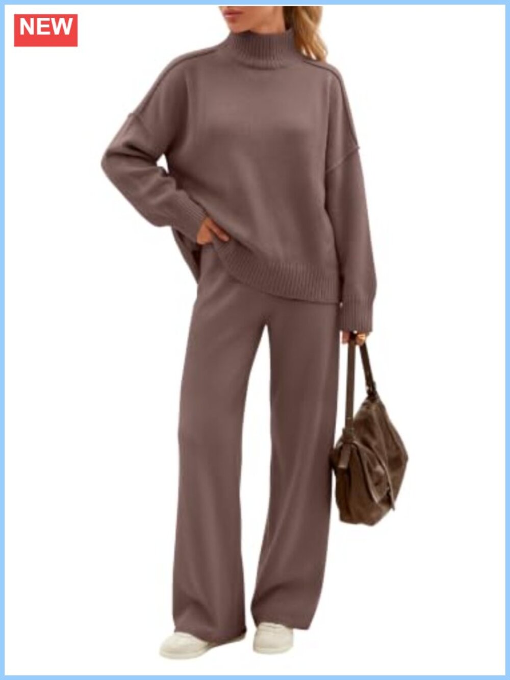 Oversized Mock Turtleneck Sweater Set Wide Leg Pants Lounge Travel